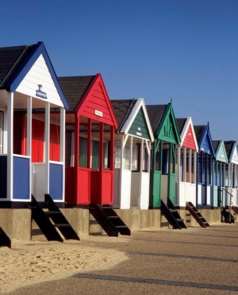 Row of classic beach huts at Southwold