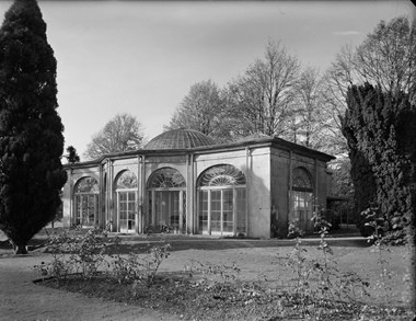 The partially glazed dome roof on the late 18th-century conservatory