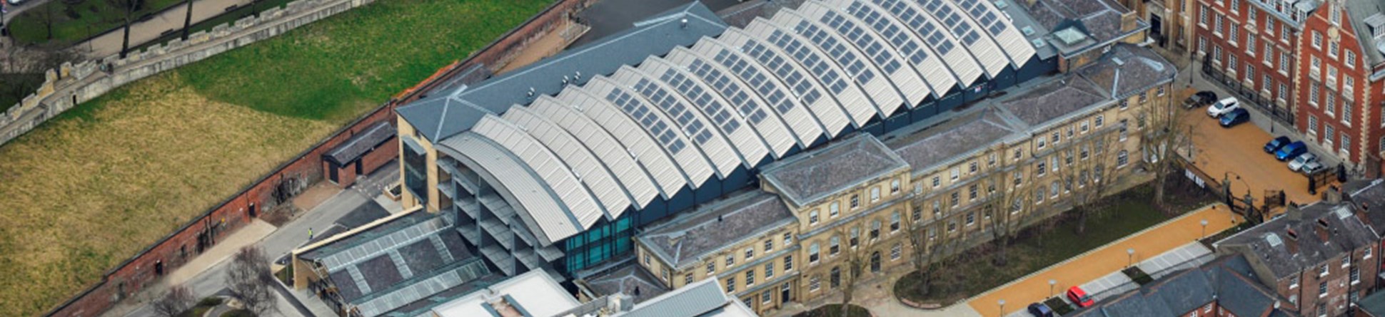 Aerial photo of former railway station converted into offices