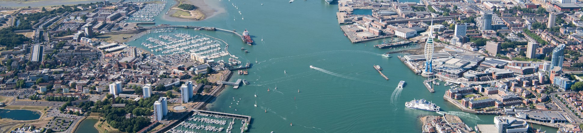 An aerial photograph of Portsmouth harbour.