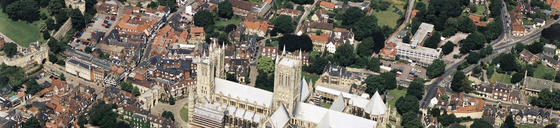 Aerial view of Lincoln, near the cathedral.