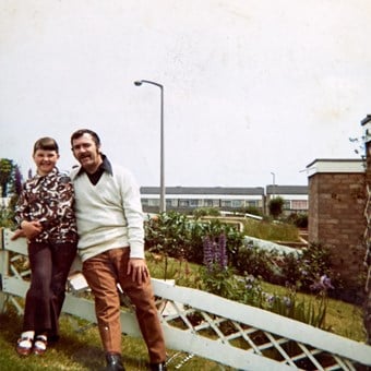 Chelmsley Wood residents Caroline and her father John Lyster in the front garden of their house on the estate in the early 1970s. One of the major attractions for families moving to the estate was the amount of green space.
