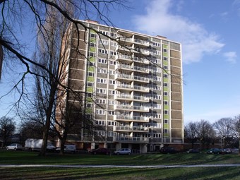 One of the three tower blocks in Curtis Gardens, Birmingham.