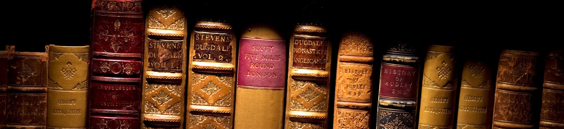 Antiquarian books on a shelf in our reference library in Swindon.