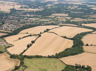 Aerial view of Wheathampstead earthwork and surrounding landscape