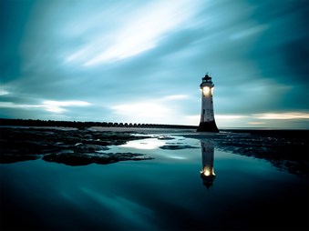 Perch Rock lighthouse reflected in the water