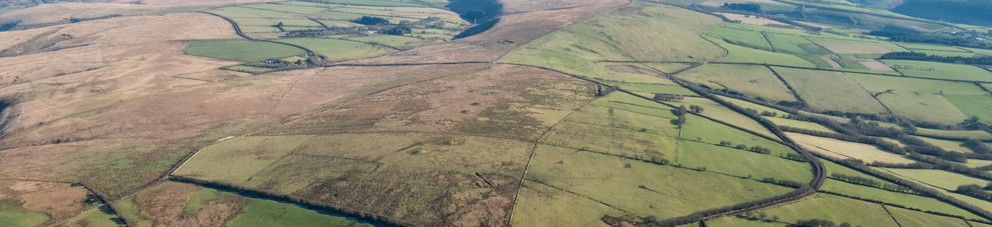 An aerial view of a moorland landscape.