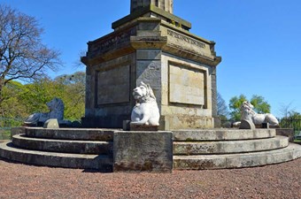 Coade Stone lions at the base of the Percy Tenantry Column