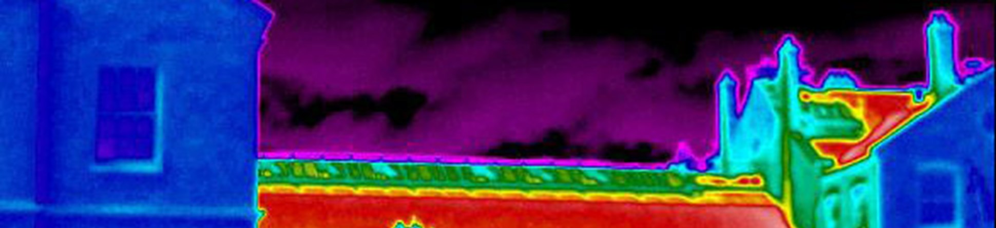 Thermal image of buildings to demonstrate energy heat loss