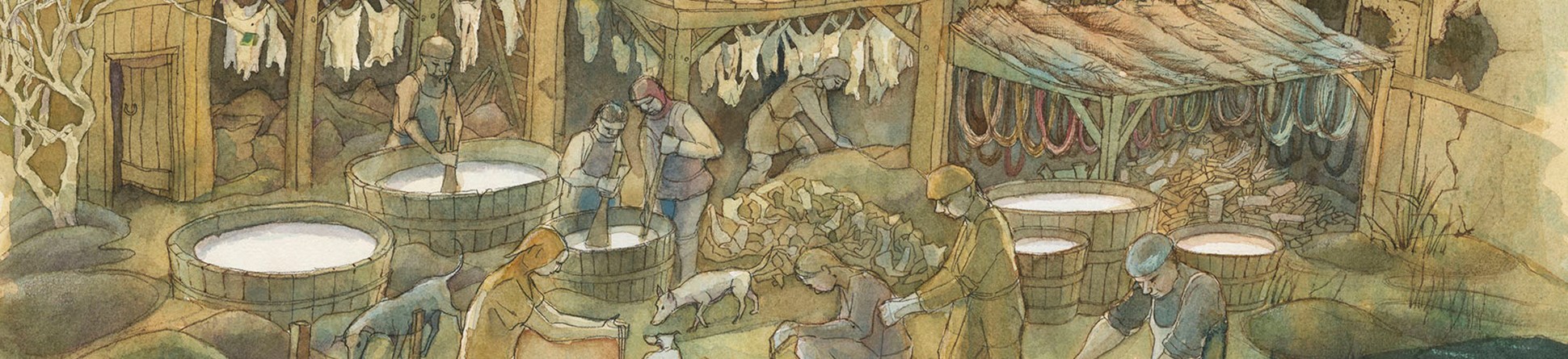 Reconstruction drawing of medieval tannery