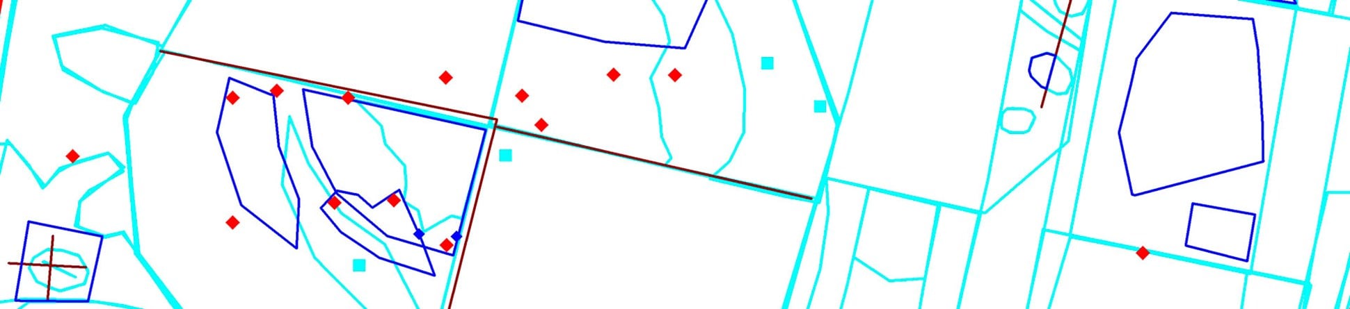 Screenshot showing the point location of finds, lines of sections and outlines of samples and context within a trench