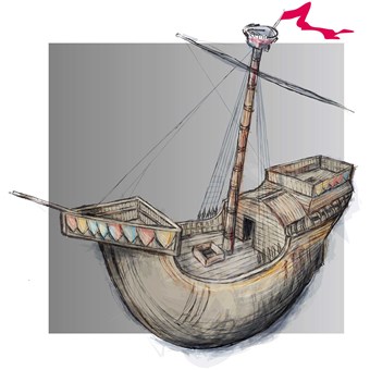 Reconstruction art showing Henry V’s warship the Holigost.