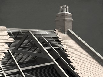 A roof of a historic building illustrated for a Survey of London project using 3D modelling.