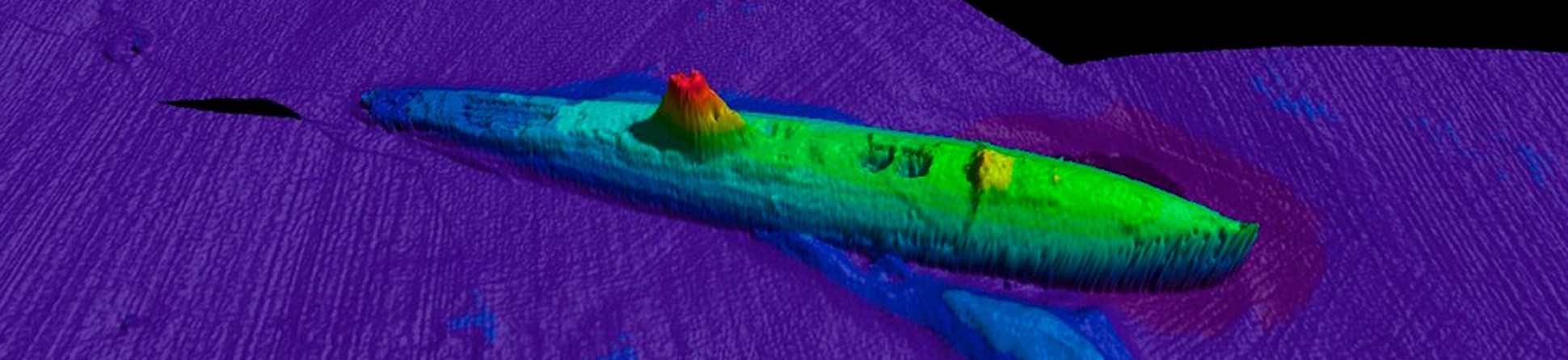 Computer image of submarine wreck from sonar survey