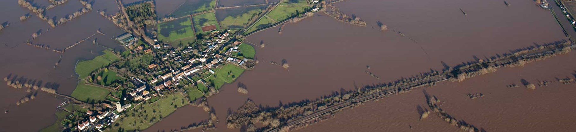 An aerial view of flooding around Muchelney, Somerset