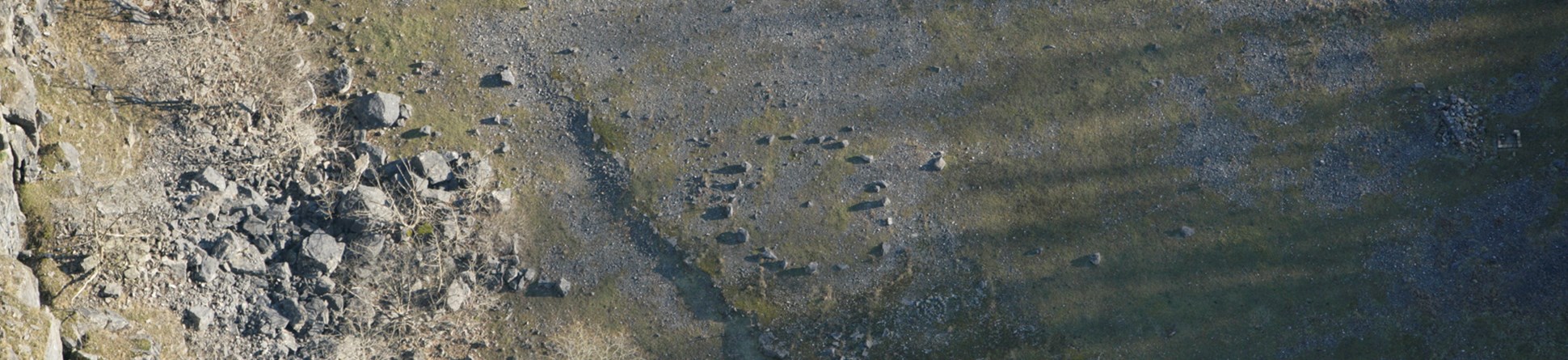 A recently created stone circle on the floor of the abandoned quarry of the East Buxton Limeworks in Millers dale, Derbyshire photographed on 26-NOV-2010. The works opened in 1880 and closed in 1944 (NMR 28105\30).
