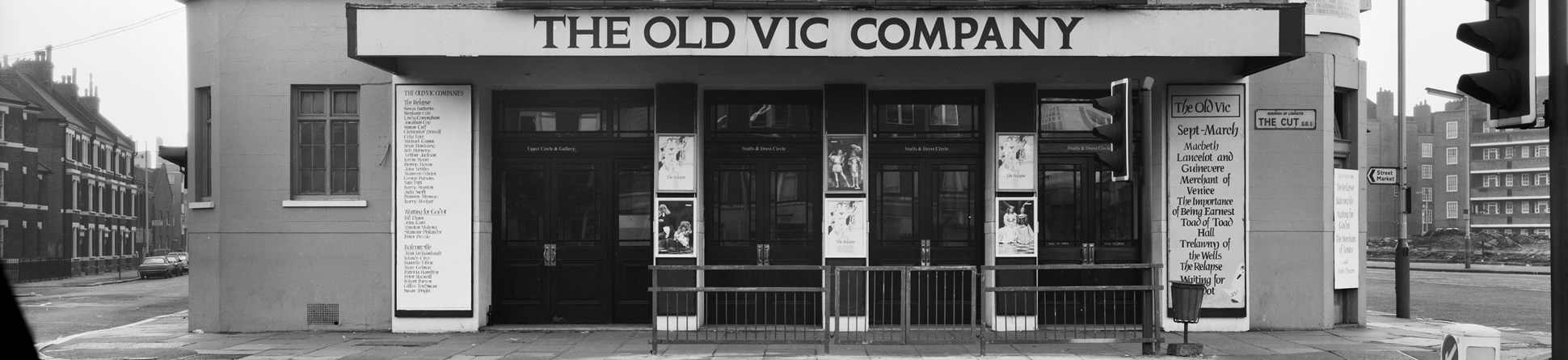 Black and white photo of front elevation of The Old Vic.