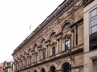 General view of front elevation of Free Trade Hall, Manchester, viewed from north west.