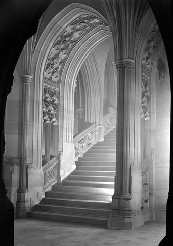 Archive photograph of a Victorian Gothic staircase