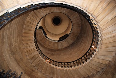 Internal photo of a spiral staircase.