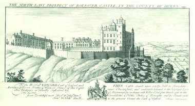 Engraving of the north-east prospect of Bolsover Castle, Derbyshire, 1727