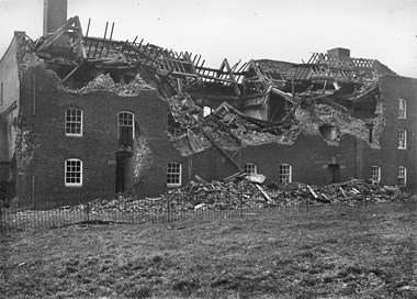 Bomb damaged barracks building