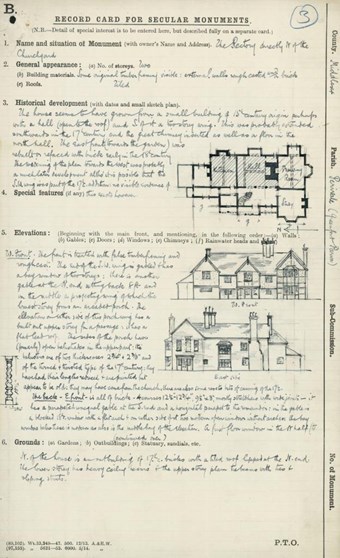 A proforma record card showing sketches and descriptions derived from fieldwork