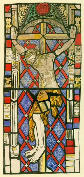 Colour illustration of a stained glass window.