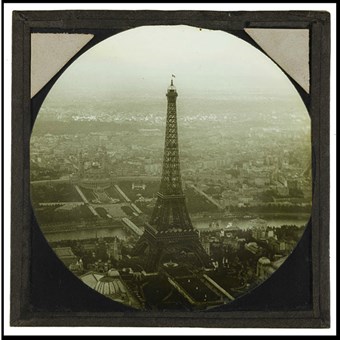 An aerial view the Eiffel Tower, Paris, taken from a tethered balloon