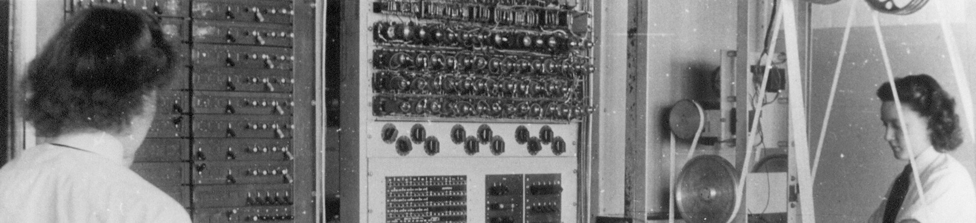 Black-and-white photograph of women 'computers' at Bletchley Park during the Second World War.