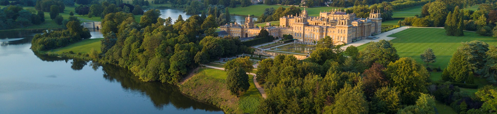 Aerial view of Blenheim Palace and gardens, Woodstock, Oxfordshire