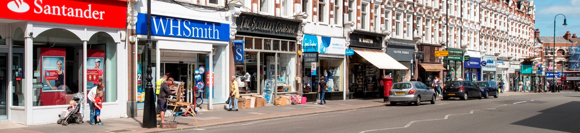 A parade of shops in Muswell Hill, London