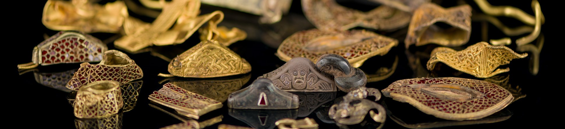 A hoard of decorated gold objects.