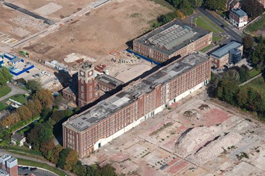 Aerial view of factory building under renovation