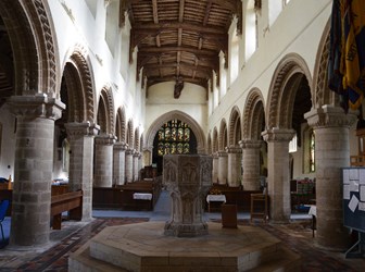 View of the font inside Church of All Saints, Walsoken, Norfolk