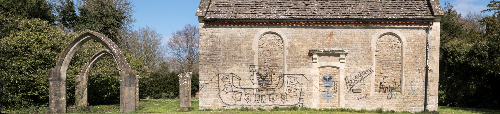 Graffiti on a church building