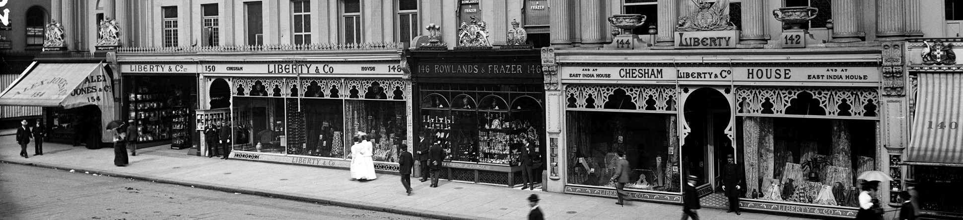The Regent Street frontage of Chesham House, the premises of Liberty and Co and Rowlands and Frazer, London, 25 August 1898.